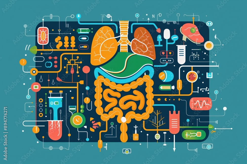 Stock-illustrationen Digestive system, organ functions, detailed flat ...