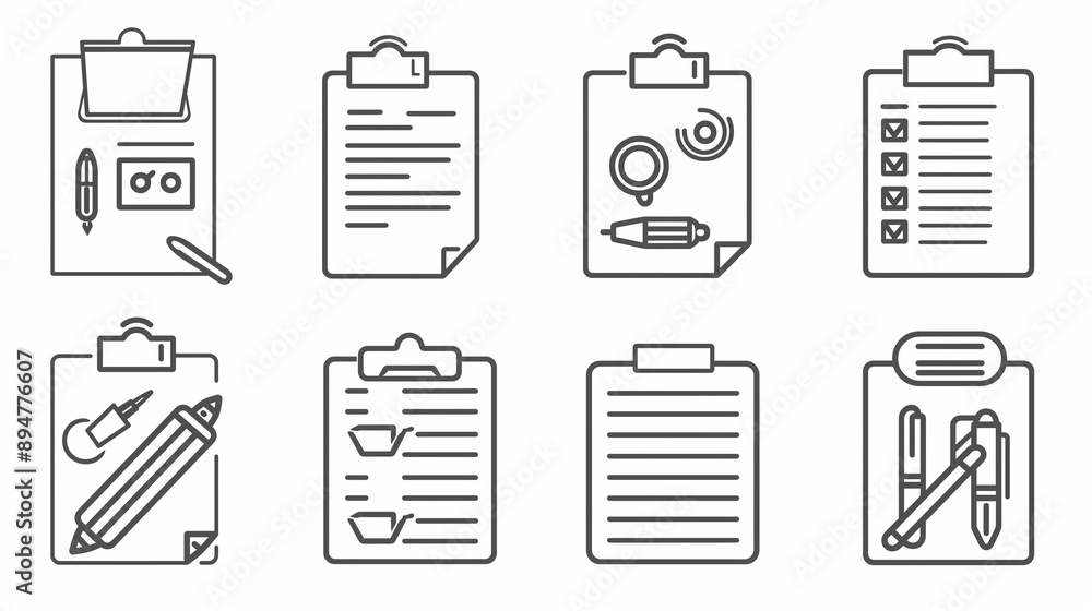 Simple Set of Clipboard Related Vector Line Icons. Contains such Icons as Contact, Checklist, Petition and more. Editable Stroke Simple Set of Clipboard Related Vector Line Icons. Contains such Icons as Contact, Checklist, Petition and more. Editable Stroke