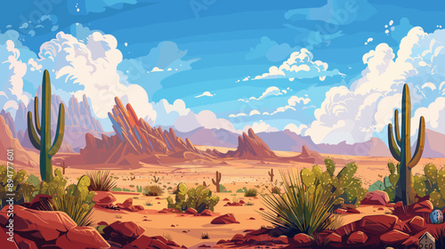 Wild west desert and canyon vector cartoon illustration