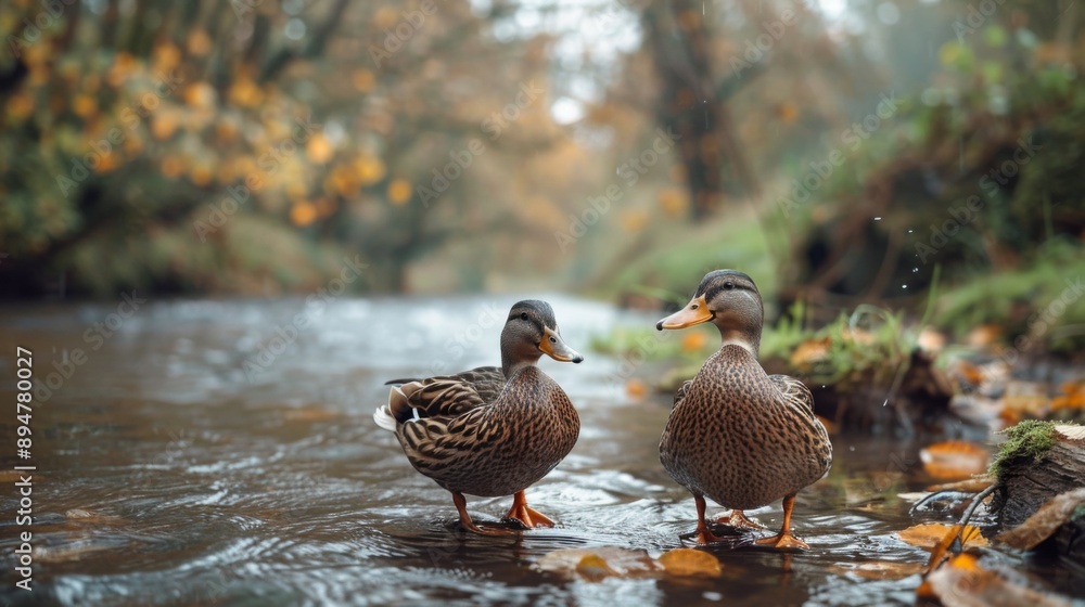 Autumn Ducks In Serene Stream Autumn Ducks In Serene Stream