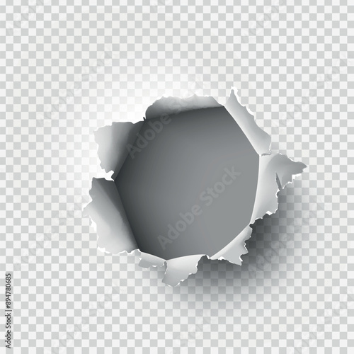 ragged Hole torn in ripped paper on transparent background