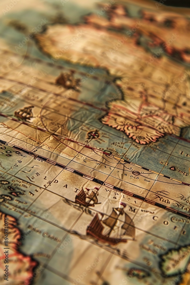 Naklejka premium Explore the use of world maps in historical documentaries. How do maps help to visually narrate events and journeys from the past