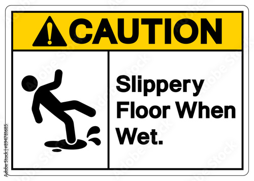 Caution Slippery Floor When Wet Symbol Sign,Vector Illustration, Isolate On White Background Label. EPS10