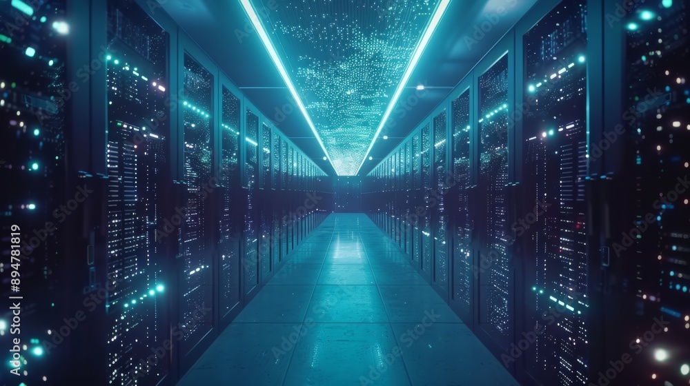 Data Center Corridor with Futuristic Lighting Data Center Corridor with Futuristic Lighting