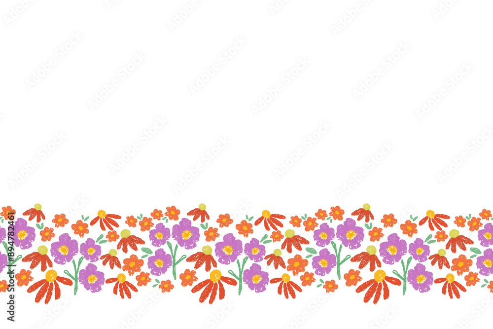 Flowers pattern seamless watercolour crayon texture hand drawn ditsy minimalist colourful red pink flowers illustration on white background border 300dpi. Flowers pattern seamless watercolour crayon texture hand drawn ditsy minimalist colourful red pink flowers illustration on white background border 300dpi.
