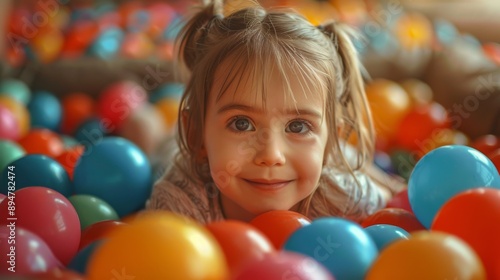 Young girl in colorful ball pit