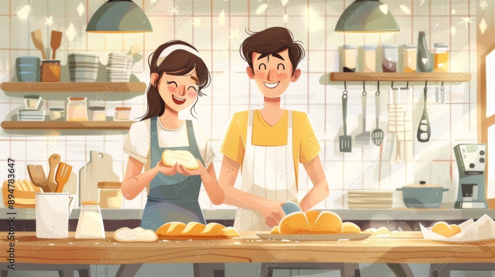 Cartoon Bakers in a Busy Kitchen Cartoon Bakers in a Busy Kitchen