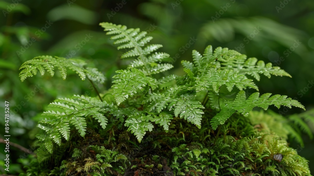 Close-Up of Dewy Ferns in Forest Close-Up of Dewy Ferns in Forest