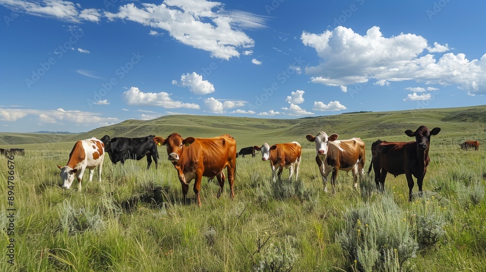 Cows Grazing in a Green Field Cows Grazing in a Green Field