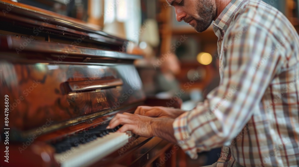 Man Playing Piano in Cozy Setting Man Playing Piano in Cozy Setting