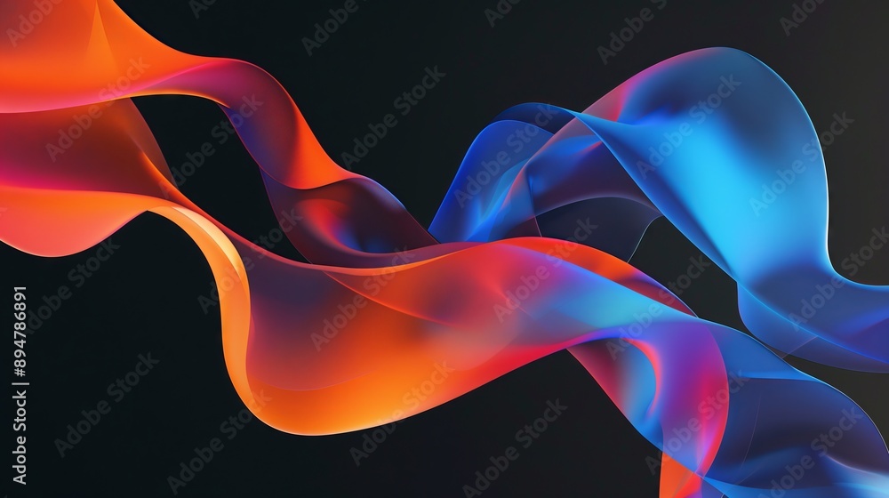 Abstract gradient red and blue swirling shapes on black background Abstract gradient red and blue swirling shapes on black background