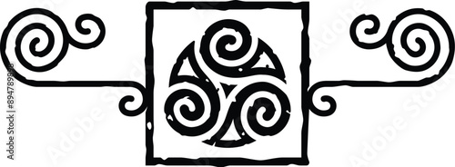 Celtic Square Stamp - Spiral Lines, Tribal Symbol 