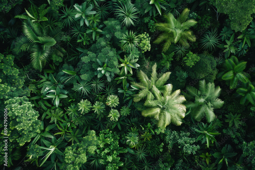 horizontal aerial drone view of a tropical rainforest with palm trees in lush vegetation horizontal aerial drone view of a tropical rainforest with palm trees in lush vegetation