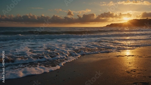 Beach sunset captured at the dramatic moment