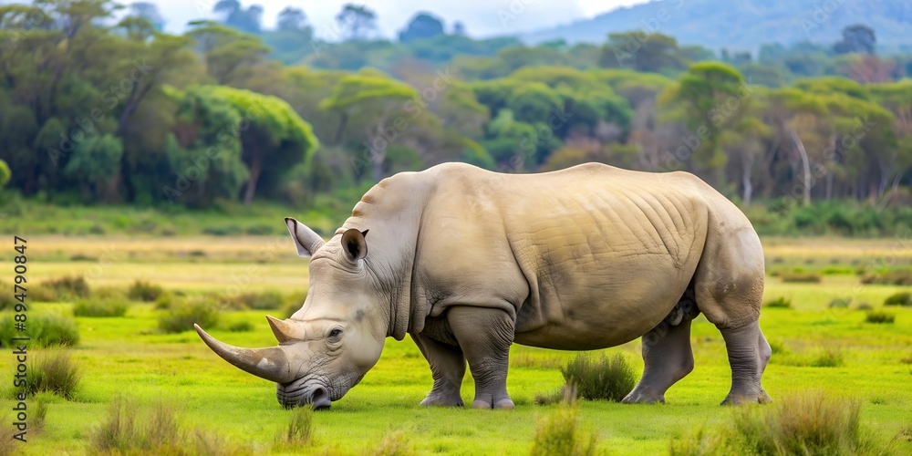 Fototapeta premium Rare white rhinoceros grazing in Nakuru National Park Kenya AI Generative
