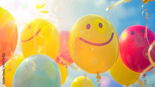 Wallpaper Mural Smiling yellow balloons float against a bright blue sky. Torontodigital.ca