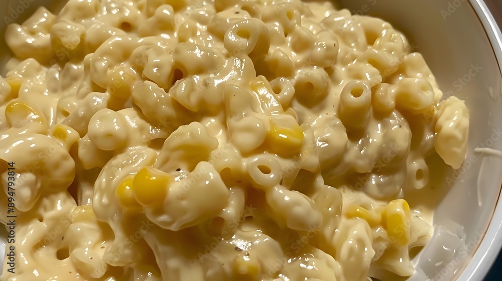 Creamy macaroni and cheese with corn. Creamy macaroni and cheese with corn.