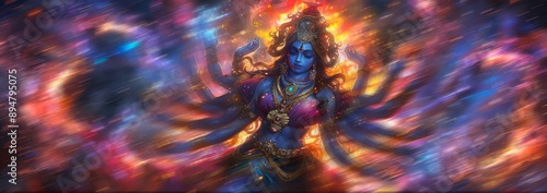Indian goddess maha kali with multiple hands blurred motion image
