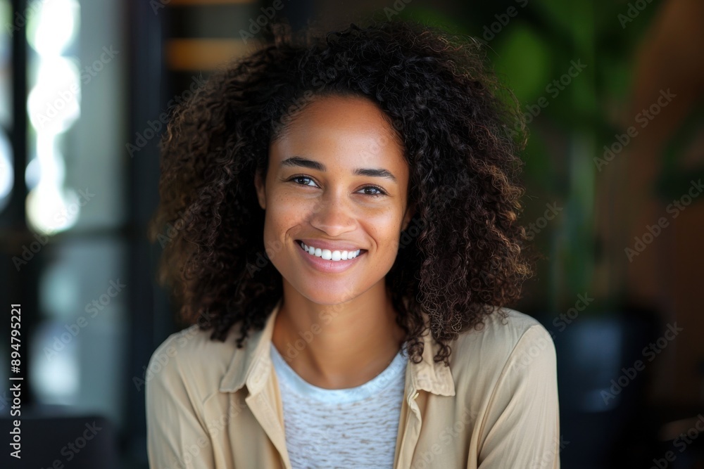 Mixed Race Woman. Candid Portrait of Attractive Black African American Adult Smiling Happily Indoors Mixed Race Woman. Candid Portrait of Attractive Black African American Adult Smiling Happily Indoors
