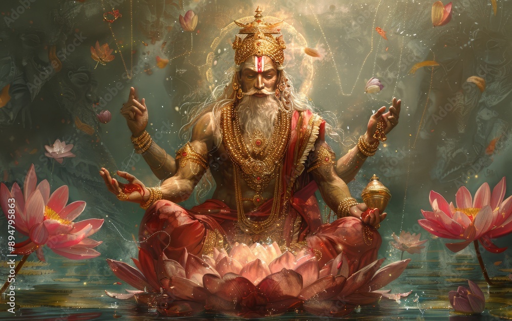 custom made wallpaper toronto digitala vibrant painting of indian god brahma on the pink lotus