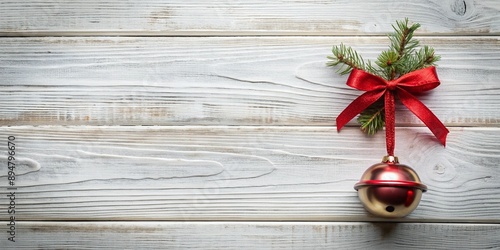 Christmas Jingle bells on a white wooden background Generative AI photo