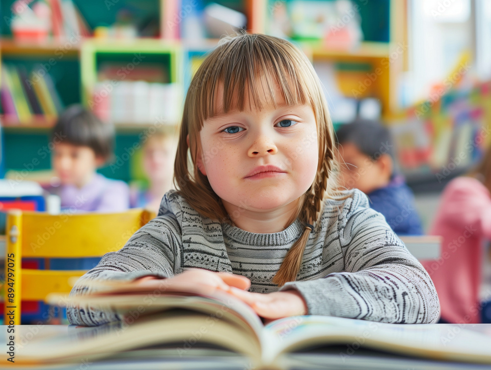 Portrait of a Child with Down Syndrome at School Portrait of a Child with Down Syndrome at School