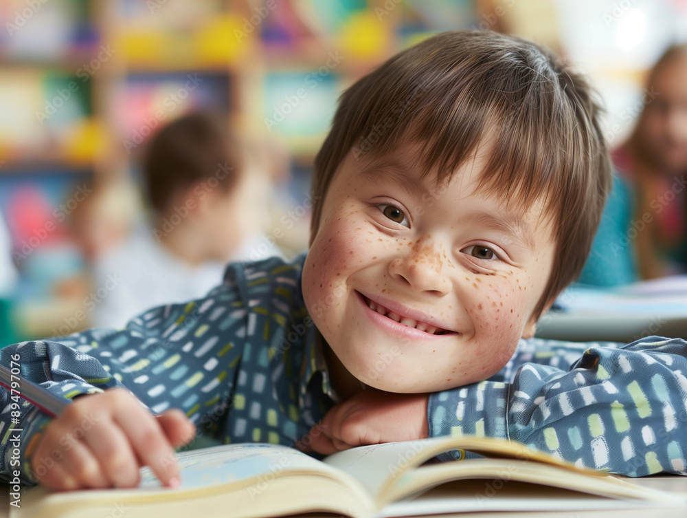 Portrait of a Child with Down Syndrome at School Portrait of a Child with Down Syndrome at School