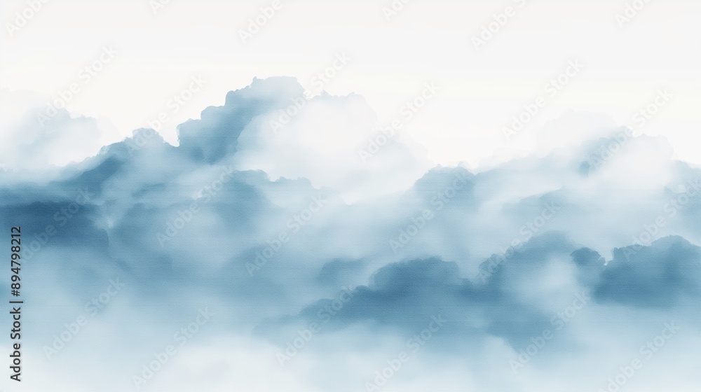 Fluffy cumulus clouds, serene sky element, digital painting, soft blue, isolated on white background Fluffy cumulus clouds, serene sky element, digital painting, soft blue, isolated on white background
