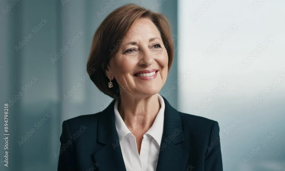 Middle-aged American woman with a business suit and a friendly look. 4K Video realistic Middle-aged American woman with a business suit and a friendly look. 4K Video realistic