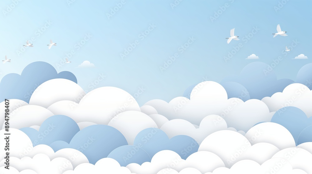Clouds sky, birds flying among the clouds, flat design illustration Clouds sky, birds flying among the clouds, flat design illustration
