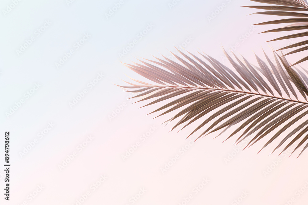 Sunrise on the beach: Pastel-colored background with palm trees and ocean. Sunrise on the beach: Pastel-colored background with palm trees and ocean.