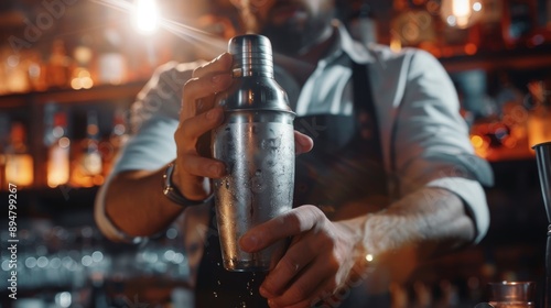 Professional bartender shaking a cocktail. photo