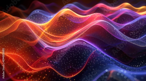 Quantum Field Patterns, Patterns inspired by quantum fields, rendered in 3D with dynamic movements and vibrant colors that illustrate complex interactions.