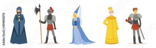 Medieval People Characters from European Historic Period Vector Set