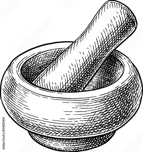 Mortar and pestle ink sketch.