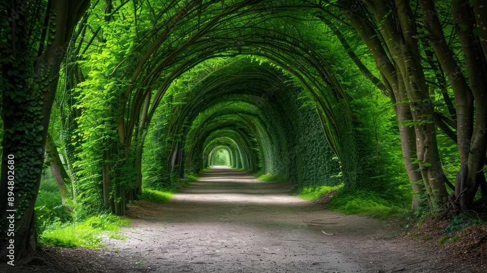 Obraz premium Pathway of Greenery: A Serene Tunnel of Trees