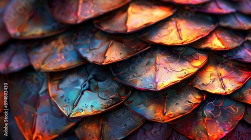 Iridescent Armor Patterns, Patterns inspired by iridescent armor scales, with shifting colors and textures that create a sense of movement and defense.