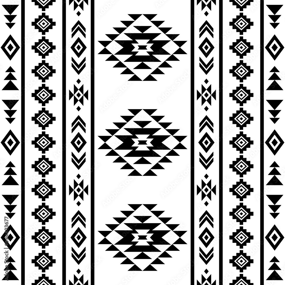 Southwest geometric seamless patterns Aztec Navajo Native American tribal ethnic black and white for textile printing Southwest geometric seamless patterns Aztec Navajo Native American tribal ethnic black and white for textile printing