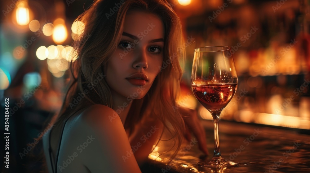 A stylish woman dressed in a little black dress enjoying a glass of red wine at a dimly lit, upscale bar. The image captures a moment of relaxation and sophistication. A stylish woman dressed in a little black dress enjoying a glass of red wine at a dimly lit, upscale bar. The image captures a moment of relaxation and sophistication.