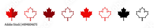 Maple leaf icon.Canada flag logo element, isolated set of maple leaf icon in different colors on white background eps10