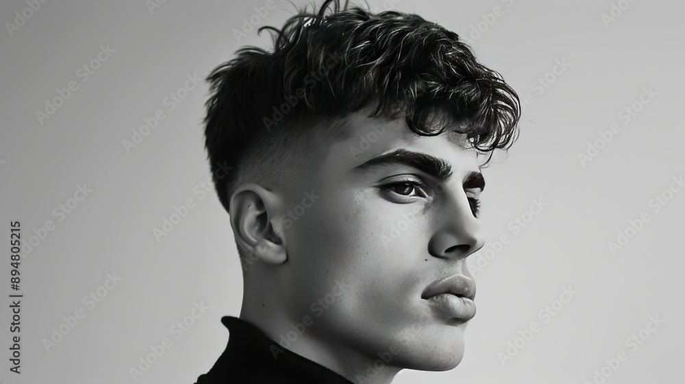 A man with a French crop, clean and textured A man with a French crop, clean and textured