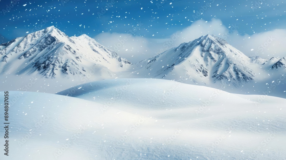 Snow-covered mountains with snowflakes falling and a blizzard creating a dramatic winter landscape, Snowflakes, Winter Landscape, Blizzard mountain Snow-covered mountains with snowflakes falling and a blizzard creating a dramatic winter landscape, Snowflakes, Winter Landscape, Blizzard mountain