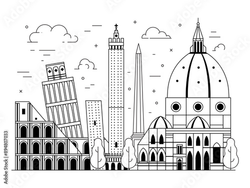 Travel to Italy Line Art Cityscape