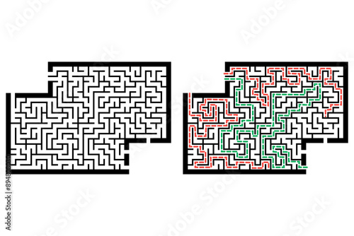 Illustration with labyrinth, maze conundrum for kids. Baby puzzle with entry and exit. Children puzzle game.