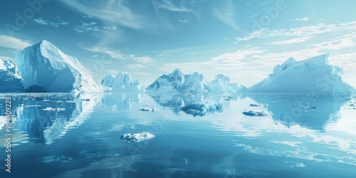 Multitude of Icebergs in Quiet Sea of Arctic or Antarctic