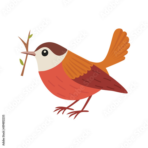 cute bird with branch over white background. colorful design. vector illustration