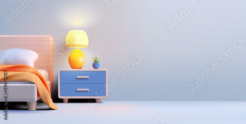 Realistic bedroom interior, 3D. Modern design for concepts of rest at home, hotel reservations, apartments for travel and business affairs. Home comfort. Vector