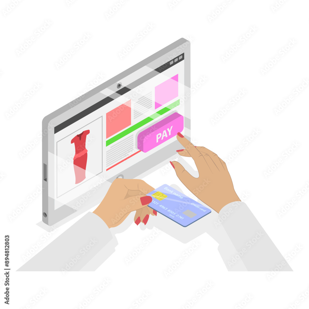 3D Isometric Flat Illustration of Online Payment, E-commerce and Digital Purchase. Item 2 3D Isometric Flat Illustration of Online Payment, E-commerce and Digital Purchase. Item 2