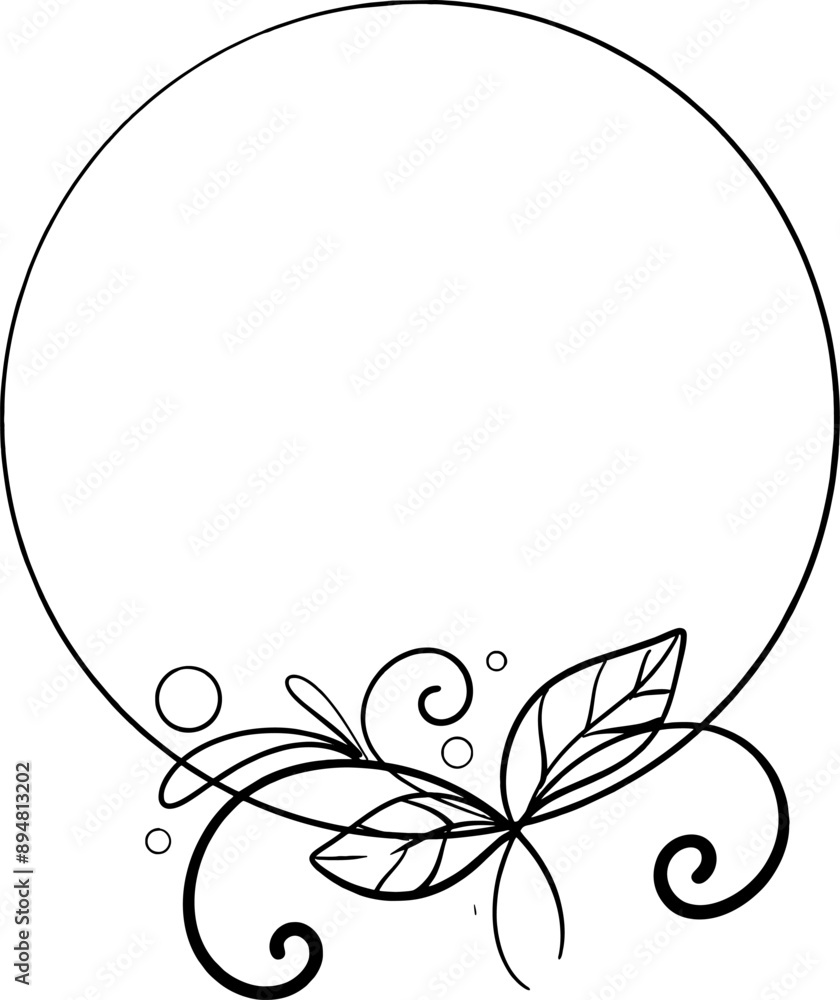 Vector circle frame with leaves, ornament, pattern. Freehand graphic drawing, design doodle element. Black circuit silhouette. Vector circle frame with leaves, ornament, pattern. Freehand graphic drawing, design doodle element. Black circuit silhouette.