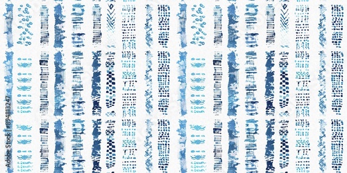 Modern blue white irregular beach stripe border for summer doodle banner design. Coastal mariner background for seaside living style in repeatable edging ribbon trim